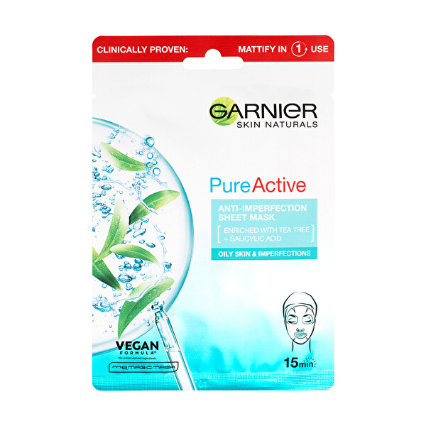 Garnier Garnier Hydratačná textilná maska proti nedokonalostiam obohatená o čajovník a kyselinu salicylovú Skin Naturals Pure Active 23 g