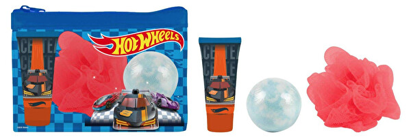 EP Line Hot Wheels - toaletná taška + sprchový gél 35 ml + bomba do kúpeľa + špongia na umývanie