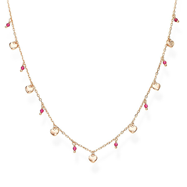 Amen Colier din argint placat cu aur roz, cu cristale și inimioare Candy Charm CLMICURRO