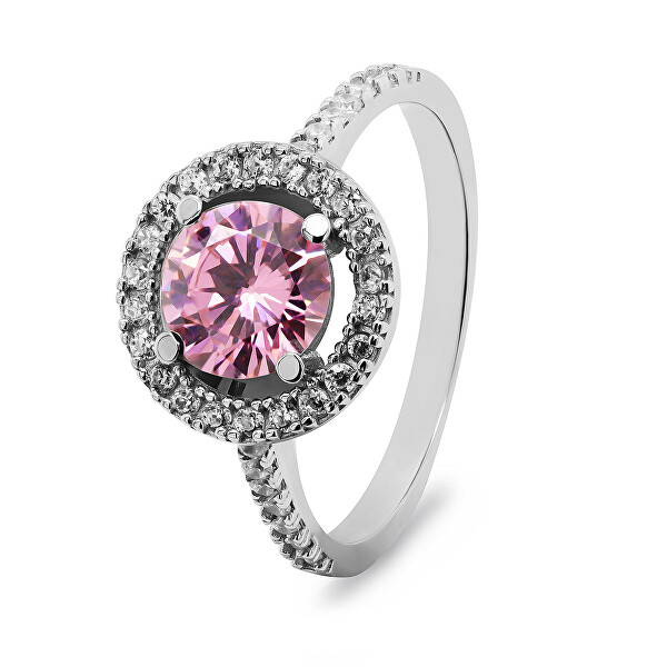 Brilio Silver Luxusní stříbrný prsten s růžovým zirkonem RI033W 54 mm