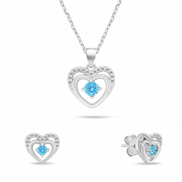 Brilio Silver Brilio Silver Set delicat de bijuterii din argint pentru femei – Inimioare cu zirconii bleu deschis SET295WAQ (colier și cercei)