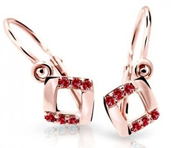 Cutie Jewellery Štvorcové detské náušnice z ružového zlata C2268-10-X-4 červená