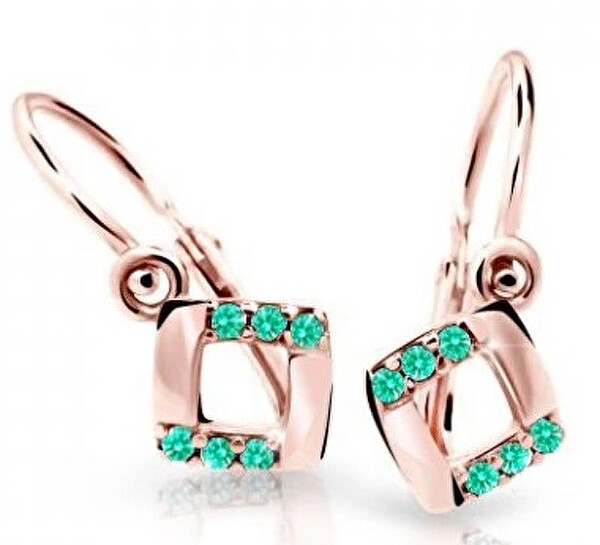 Cutie Jewellery Štvorcové detské náušnice z ružového zlata C2268-10-X-4 svetlo zelená