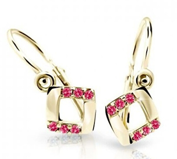 Cutie Jewellery Štvorcové detské náušnice zo žltého zlata C2268-10-X-1 fuchsiová