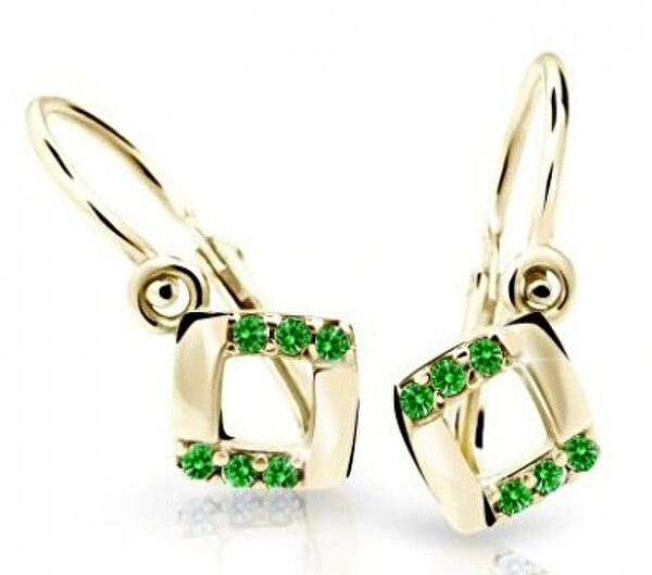 Cutie Jewellery Štvorcové detské náušnice zo žltého zlata C2268-10-X-1 zelená