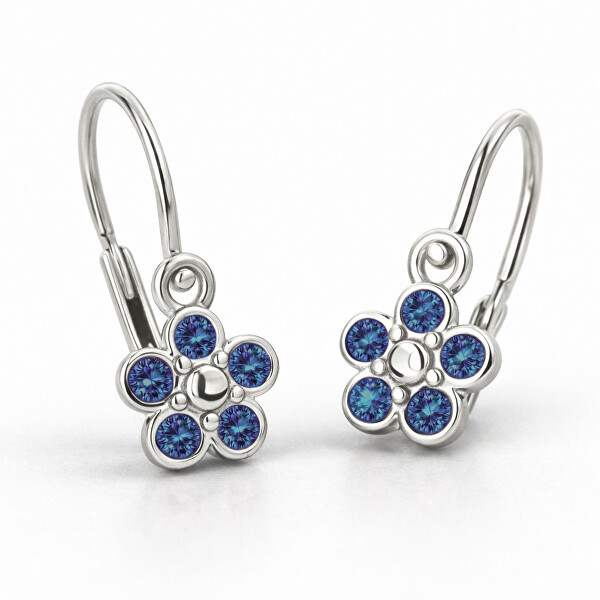 Cutie Jewellery Detské kvietkové náušnice z bieleho zlata C2744-10-X-2 modrá