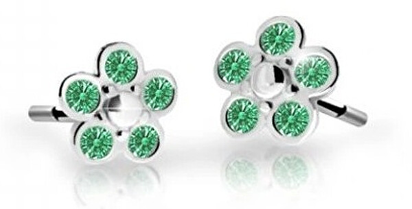 Cutie Jewellery Detské kvietkové náušnice z bieleho zlata C2744-30-X-2 zelená