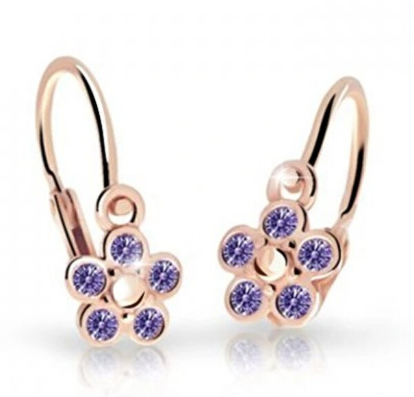 Cutie Jewellery Detské kvietkové náušnice z ružového zlata C2744-10-X-4 fialová