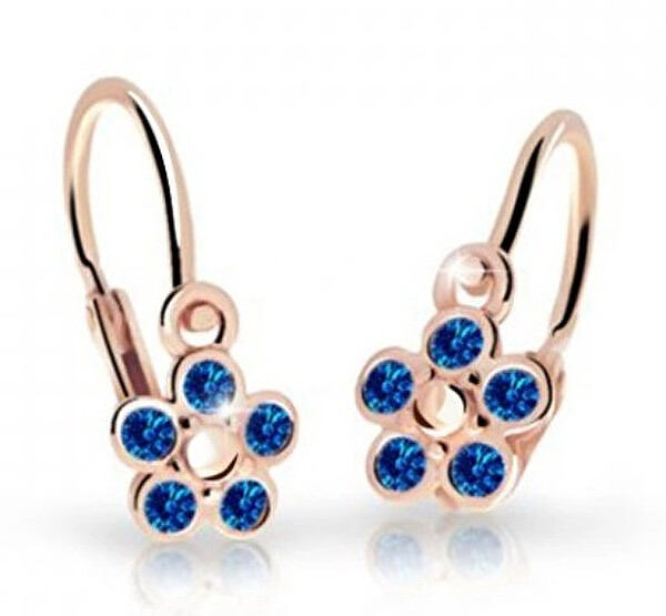 Cutie Jewellery Detské kvietkové náušnice z ružového zlata C2744-10-X-4 modrá