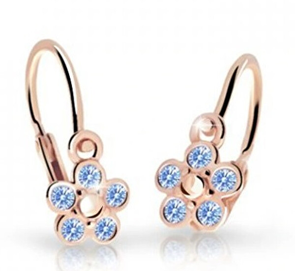 Cutie Jewellery Detské kvietkové náušnice z ružového zlata C2744-10-X-4 svetlo modrá