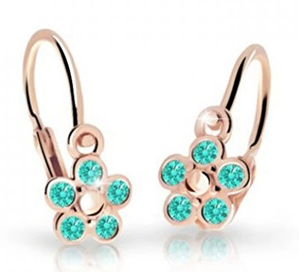 Cutie Jewellery Detské kvietkové náušnice z ružového zlata C2744-10-X-4 svetlo zelená