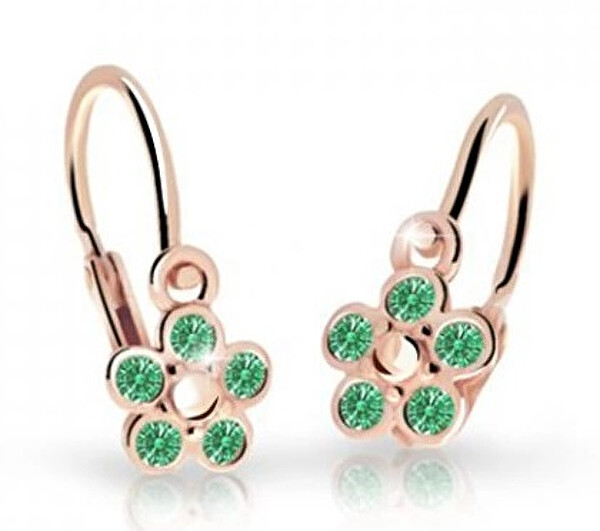 Cutie Jewellery Detské kvietkové náušnice z ružového zlata C2744-10-X-4 zelená