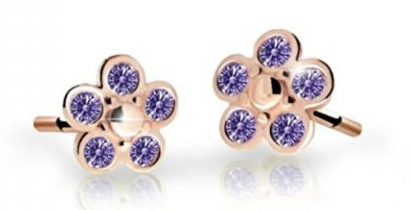 Cutie Jewellery Detské kvietkové náušnice z ružového zlata C2744-30-X-4 fialová