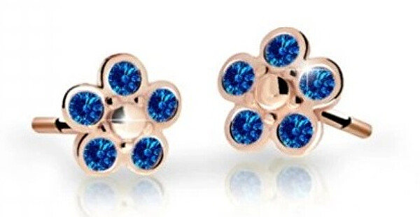 Cutie Jewellery Detské kvietkové náušnice z ružového zlata C2744-30-X-4 modrá