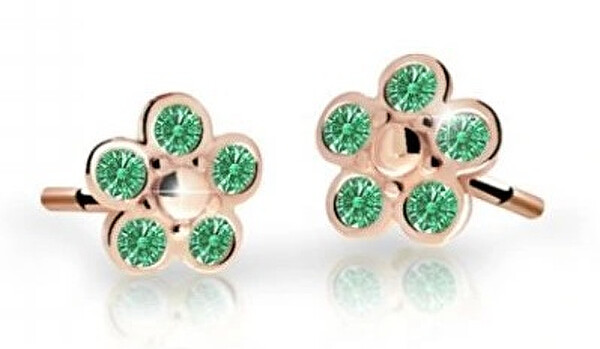 Cutie Jewellery Detské kvietkové náušnice z ružového zlata C2744-30-X-4 zelená