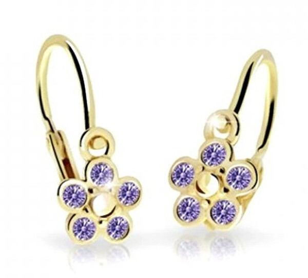 Cutie Jewellery Detské kvietkové náušnice zo žltého zlata C2744-10-X-1 fialová