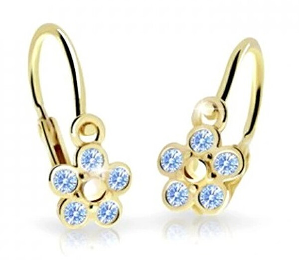 Cutie Jewellery Detské kvietkové náušnice zo žltého zlata C2744-10-X-1 svetlo modrá