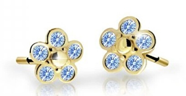 Cutie Jewellery Detské kvietkové náušnice zo žltého zlata C2744-30-X-1 svetlo modrá