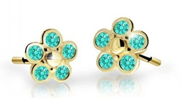 Cutie Jewellery Detské kvietkové náušnice zo žltého zlata C2744-30-X-1 svetlo zelená