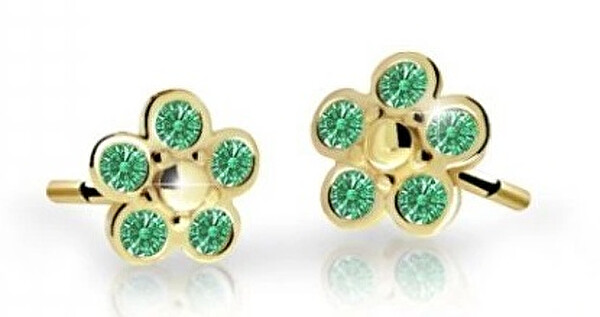 Cutie Jewellery Detské kvietkové náušnice zo žltého zlata C2744-30-X-1 zelená