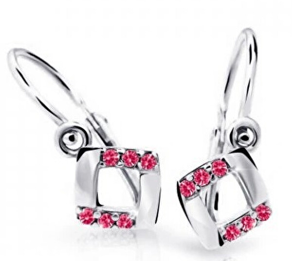 Cutie Jewellery Cutie Jewellery Štvorcové detské náušnice z bieleho zlata C2268-10-X-2 fuchsiová