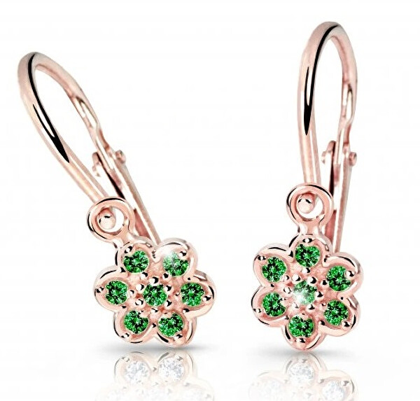 Cutie Jewellery Detské náušnice z ružového zlata C2746-10-X-4 zelená