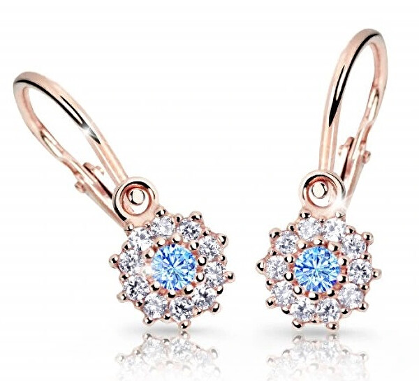 Cutie Jewellery Detské náušnice z ružového zlata C2749-10-X-4 svetlo modrá