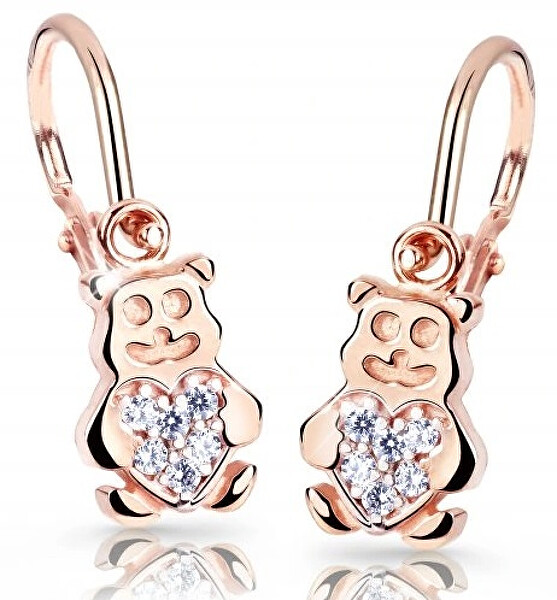 Cutie Jewellery Detské náušnice z ružového zlata Medvedíci C2751-10-X-4 biela