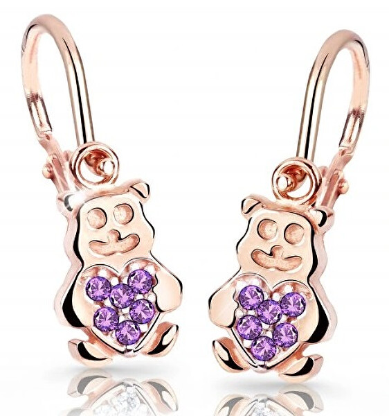 Cutie Jewellery Detské náušnice z ružového zlata Medvedíci C2751-10-X-4 fialová