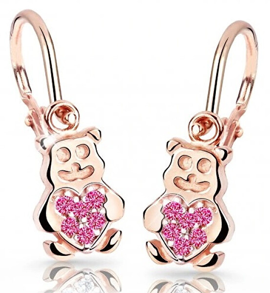 Cutie Jewellery Detské náušnice z ružového zlata Medvedíci C2751-10-X-4 fuchsiová