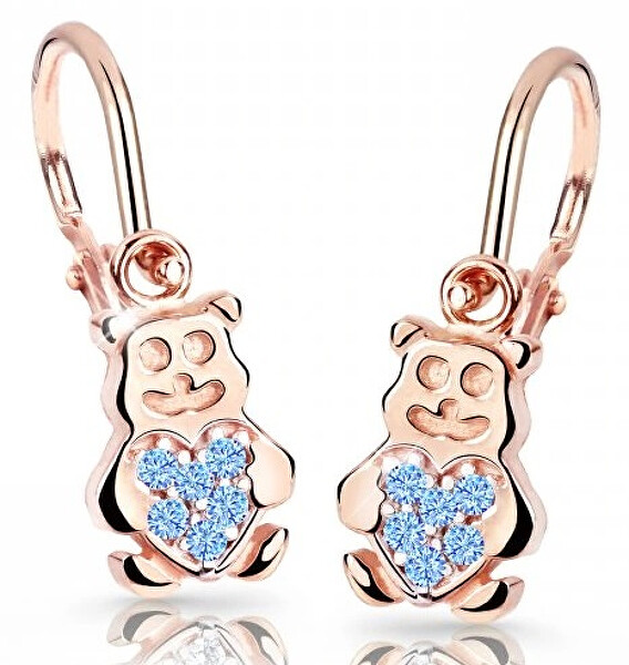 Cutie Jewellery Detské náušnice z ružového zlata Medvedíci C2751-10-X-4 svetlo modrá
