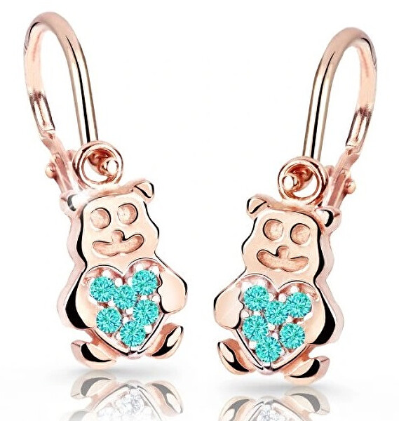Cutie Jewellery Detské náušnice z ružového zlata Medvedíci C2751-10-X-4 svetlo zelená