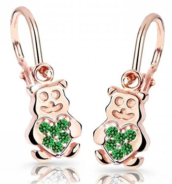 Cutie Jewellery Detské náušnice z ružového zlata Medvedíci C2751-10-X-4 zelená