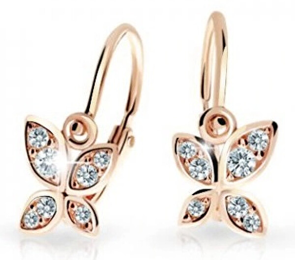 Cutie Jewellery Detské náušnice z ružového zlata Motýliky C2259-10-X-4 biela