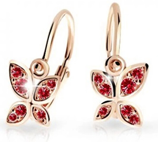 Cutie Jewellery Detské náušnice z ružového zlata Motýliky C2259-10-X-4 červená