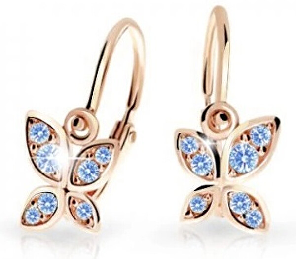 Cutie Jewellery Detské náušnice z ružového zlata Motýliky C2259-10-X-4 svetlo modrá