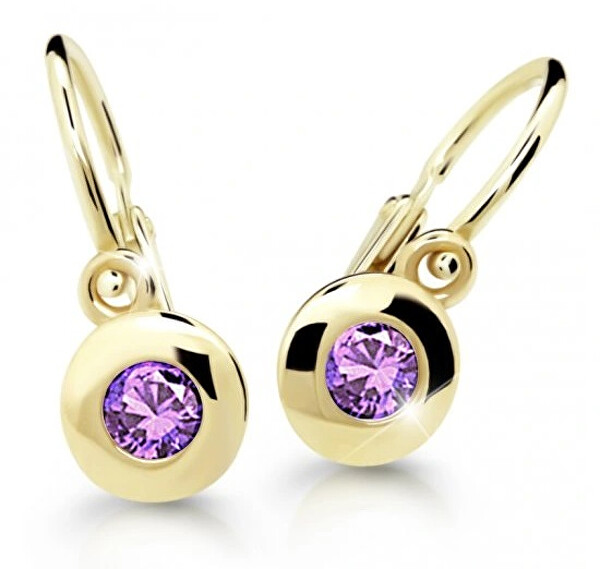 Cutie Jewellery Detské náušnice zo žltého zlata C2589-10-X-1 fialová