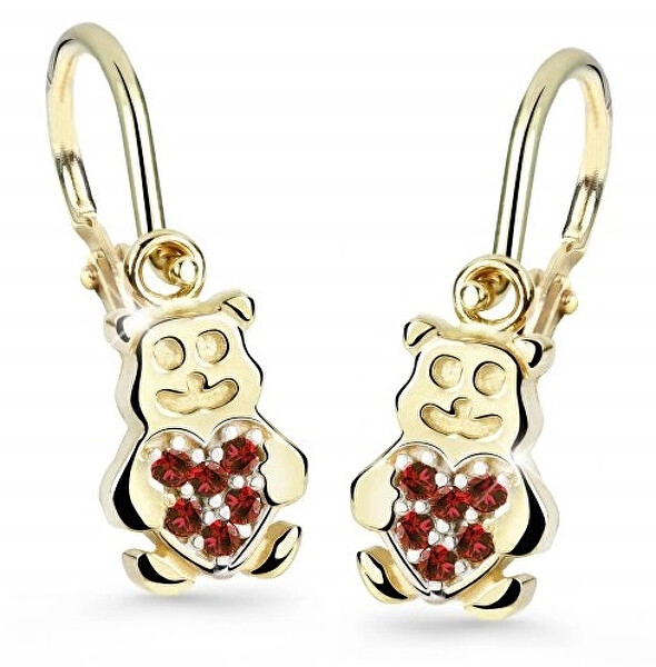 Cutie Jewellery Detské náušnice zo žltého zlata Medvedíky C2751-10-X-1 červená