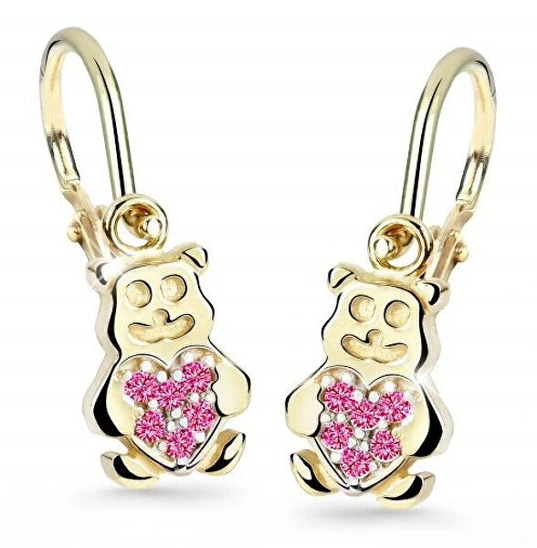 Cutie Jewellery Detské náušnice zo žltého zlata Medvedíky C2751-10-X-1 fuchsiová