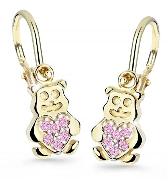Cutie Jewellery Detské náušnice zo žltého zlata Medvedíky C2751-10-X-1 ružová