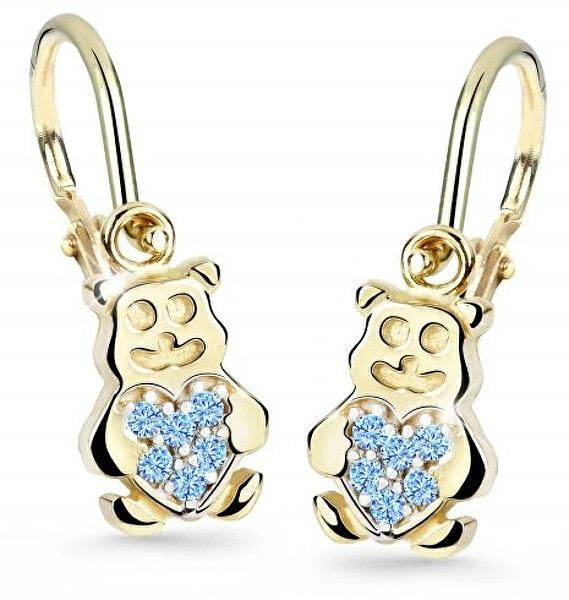 Cutie Jewellery Detské náušnice zo žltého zlata Medvedíky C2751-10-X-1 svetlo modrá