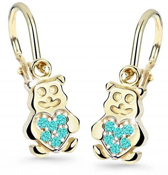 Cutie Jewellery Detské náušnice zo žltého zlata Medvedíky C2751-10-X-1 svetlo zelená