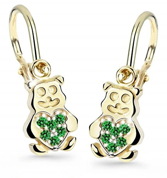 Cutie Jewellery Detské náušnice zo žltého zlata Medvedíky C2751-10-X-1 zelená