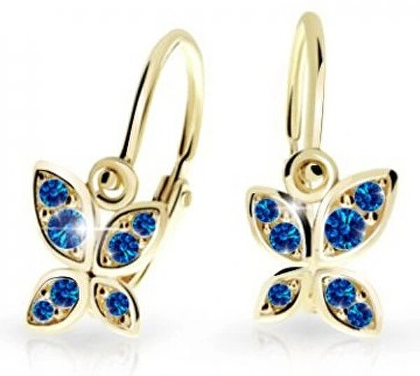 Cutie Jewellery Detské náušnice zo žltého zlata Motýliky C2259-10-X-1 modrá