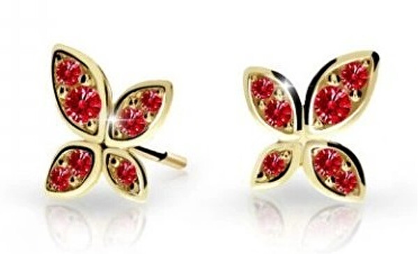 Cutie Jewellery Detské náušnice zo žltého zlata Motýliky C2259-30-X-1 červená