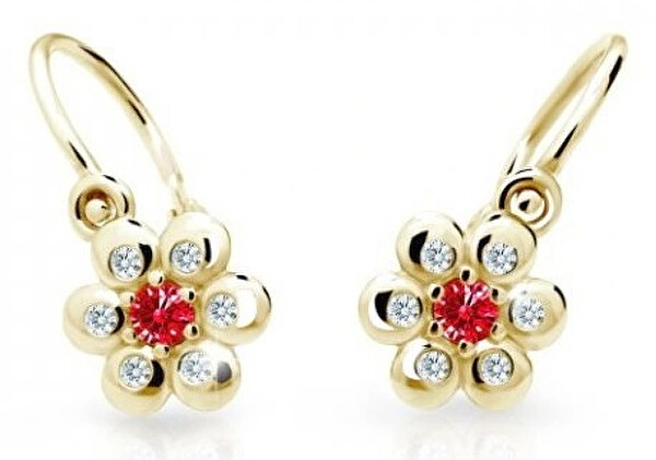 Cutie Jewellery Kytičkové detské náušnice zo žltého zlata C2247-10-X-1 červená