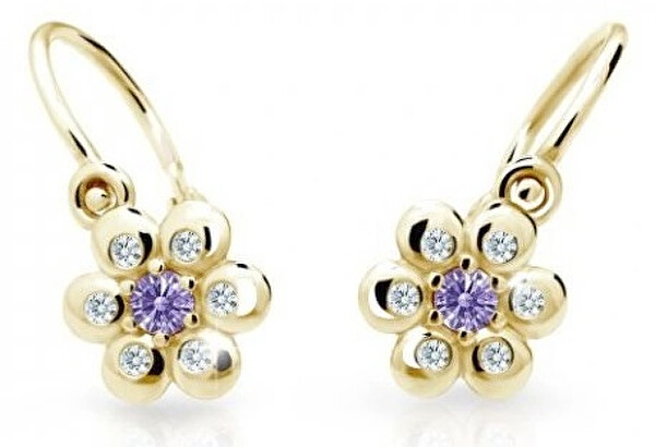 Cutie Jewellery Kytičkové detské náušnice zo žltého zlata C2247-10-X-1 fialová