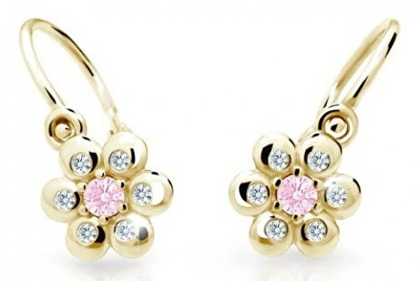 Cutie Jewellery Kytičkové detské náušnice zo žltého zlata C2247-10-X-1 ružová