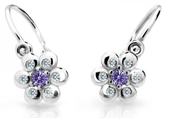 Cutie Jewellery Kytičkové detské náušnice z bieleho zlata C2247-10-X-2 fialová