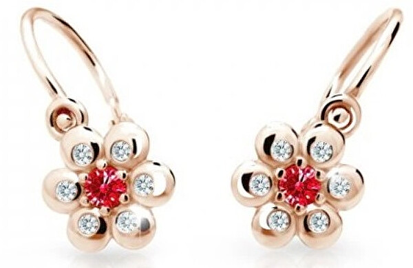 Cutie Jewellery Kytičkové detské náušnice z ružového zlata C2247-10-X-4 červená